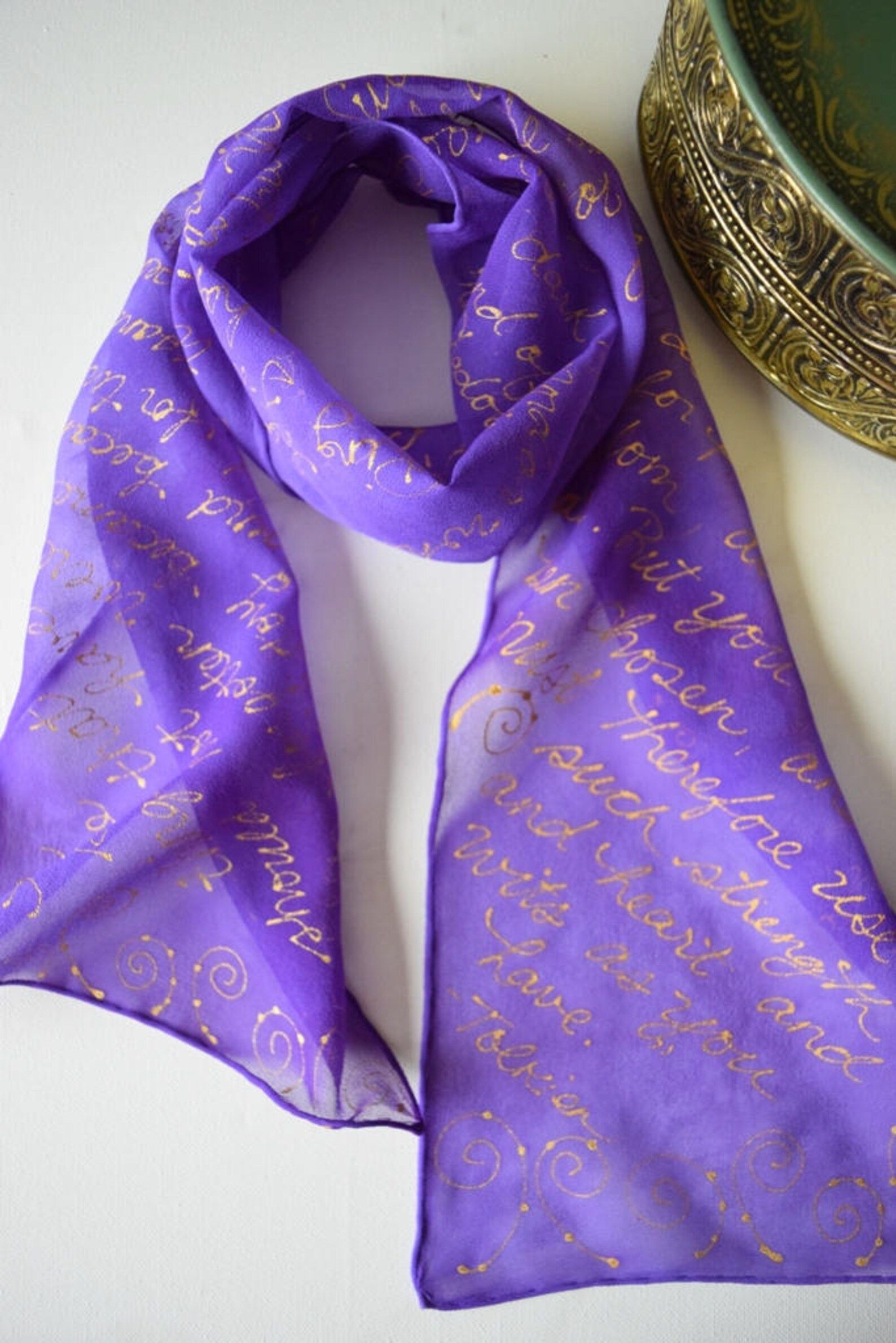 Picture of purple silk Tolkien scarf