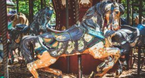 image of an abandoned carousel horse