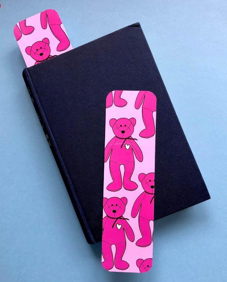 bright pink beanie baby bear bookmark