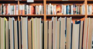 books shelved in a school library