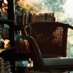 chair next to a small bookshelf