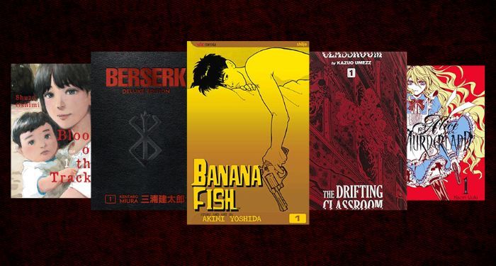 cascading collage of five dark manga covers