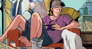 a panel of Jughead on the couch playing video games