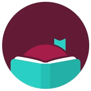 Libby app logo, a graphic of an open book with a head seen peering over the top