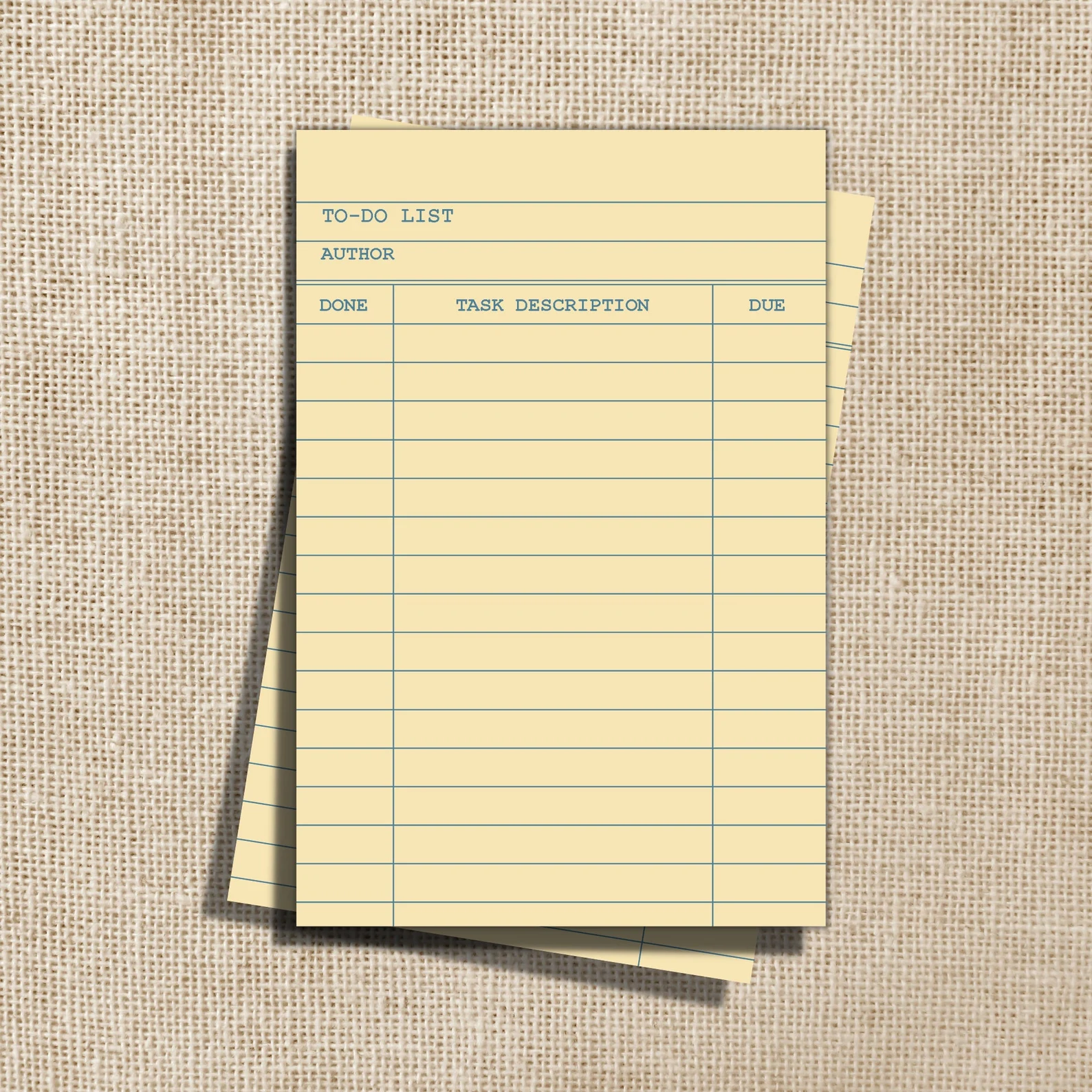 a yellow to-do list pad in the shape and style of library checkout cards