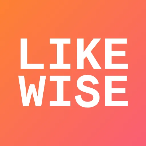 Likewise app logo, showing the words Like and Wise in white text against a coral background