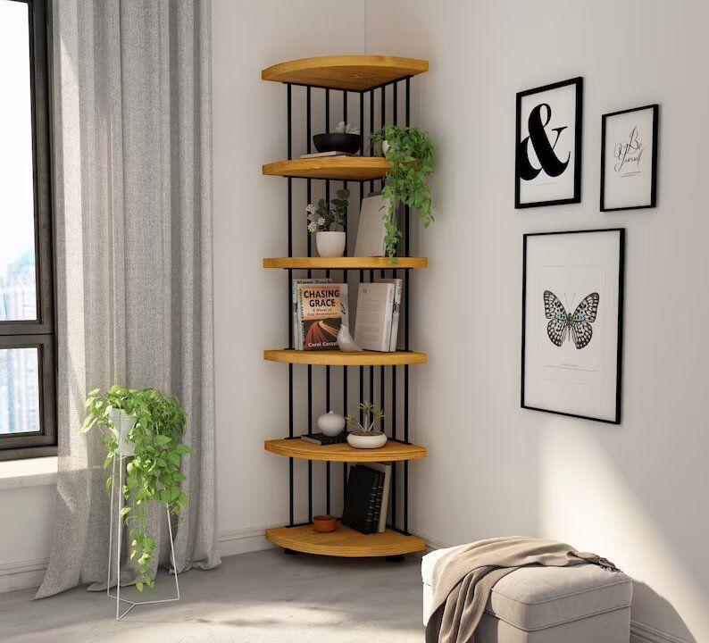 Solid wood corner bookshelf