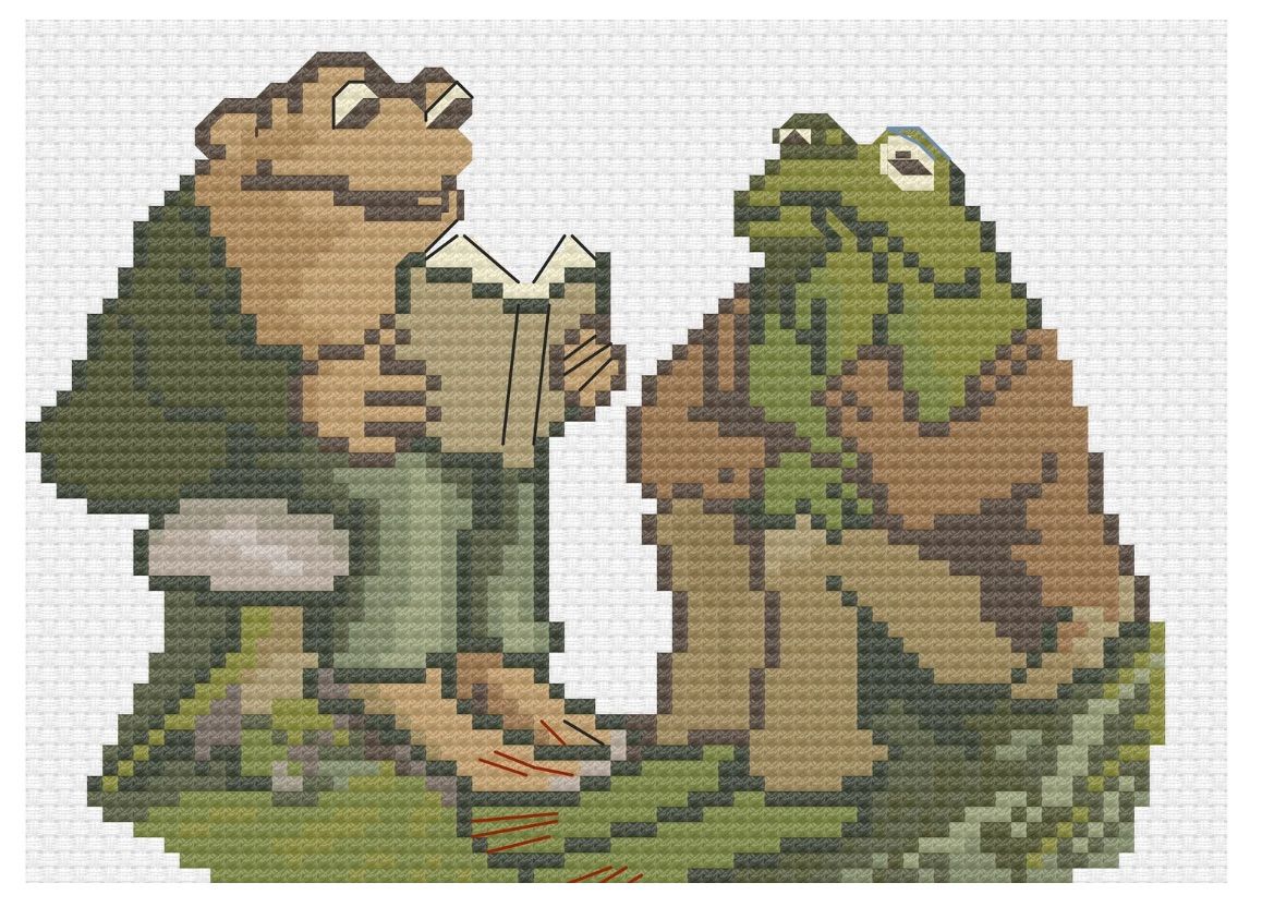 Cross stitch pattern of Frog and Toad. 