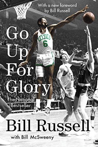 cover of Go Up for Glory by Bill Russell; photo of Russell leaping in his Celtics uniform