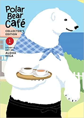 cover of Polar Bear Café by Aloha Higa; illustration of a polar bear in an apron carrying a tray with mugs of hot drink