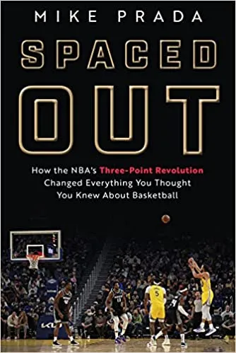 cover of Spaced Out: The Tactical Evolution of the Modern NBA by Mike Prada; photo of Steph Curry taking a three-point shot