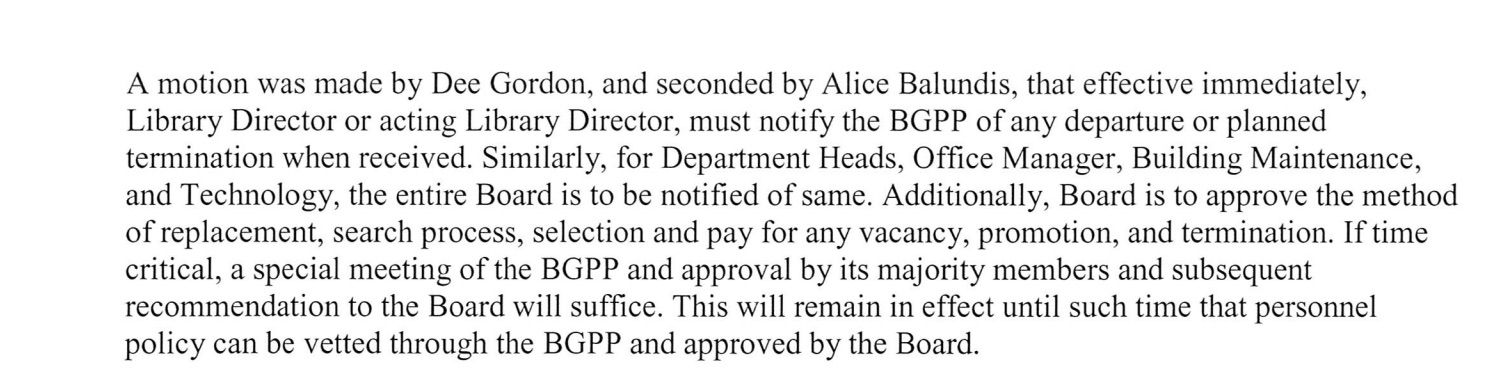 board policy on departures from library positions. 