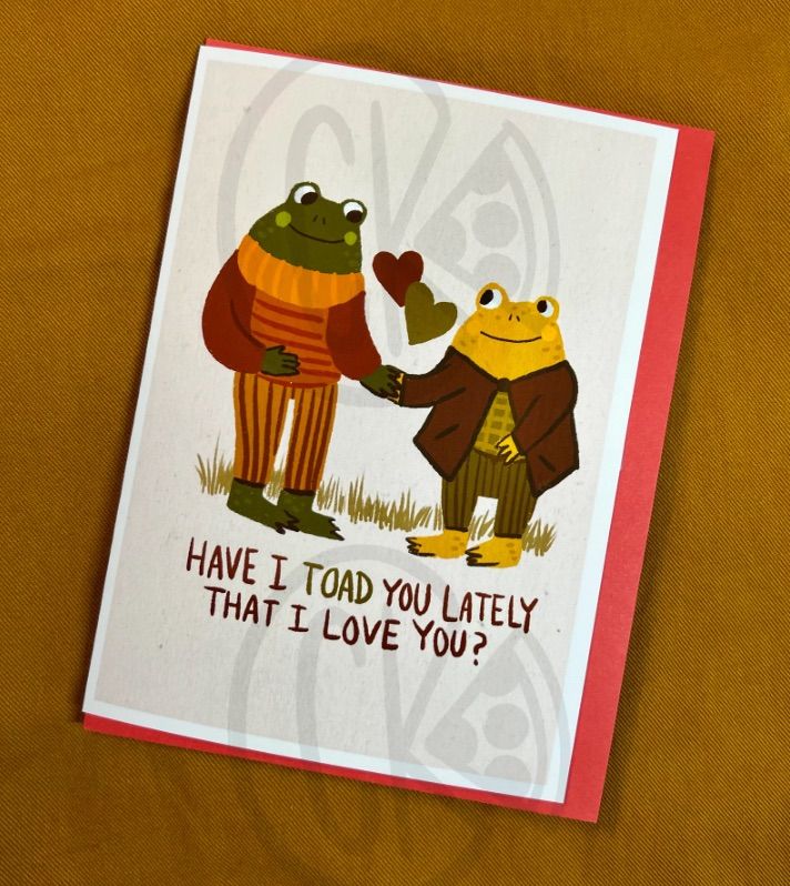 Image of a card featuring frog and toad. 