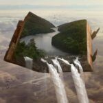 Image of a surreal fantasy book with water pouring out from inside the pages