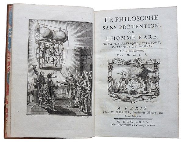 Image of title page from Le Philosophe Sans Prétention, ou L’homme rare by Louis-Guillaume de La Folie. Image provided by L'intersigne Livres Anciens, includes the illustrated image of the spaceship from Mercury. Link: https://www.livresanciens.eu/loc/en_US/pages/books/20318/la-folie-louis-guillaume-de/le-philosophe-sans-pretention-ou-lhomme-rare-ouvrage-physique-chymique-politique-et-morale-dedie