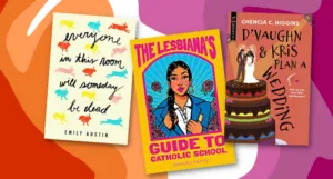 a collage of the covers listed against a pink orange and white background