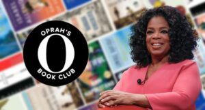 image of Oprah Winfrey imposed on a blurred collage of numerous Oprah Book Club picks and the Oprah's Book CLub logo