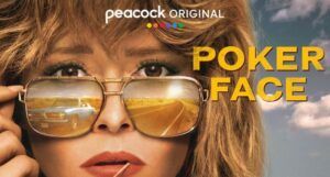 promotional image for Peacock TV show Poker Face, showing Natasha Lyonne as Charlie Cale in gold aviator sunglasses