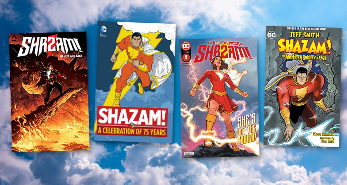 a collage of Shazam comic cove