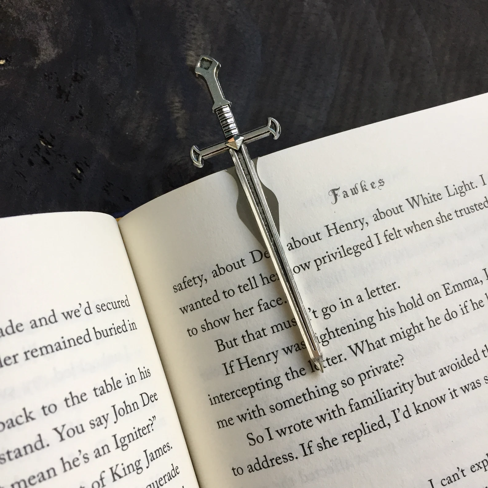 a bookmark shaped like a sword