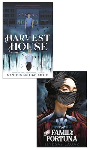 Book covers of The Family Fortuna by Lindsay Eagar and Harvest House by Cynthia Leitich Smith