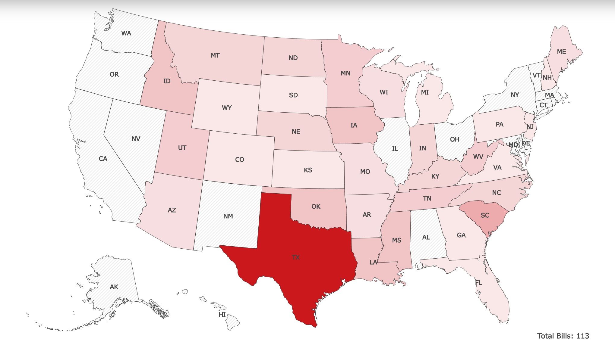 Image of EveryLibrary's map of book ban bills for 2023