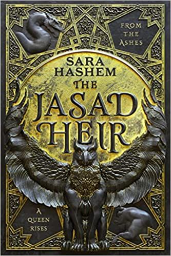 cover of The Jasad Heir by Sara Hashem; gold metal design of a sphinx with its wings extended