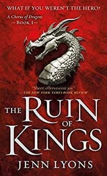 cover of The Ruin of Kings by Jenn Lyons; red with a metal silver dragon head