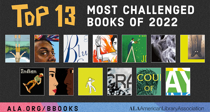 a graphic of the top 13 most challenged books of 2022