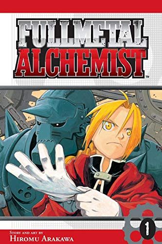 cover of Fullmetal Alchemist by Hiromu Arakawa; illustration of blond man with yellow pupils wearing white gloves