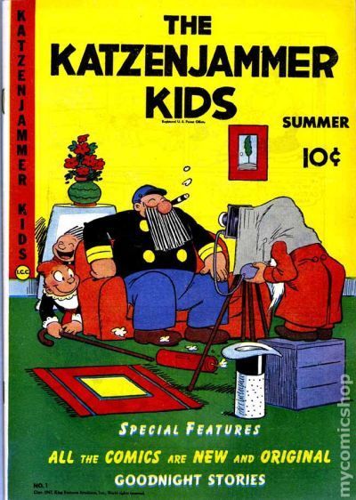 Katzenjammer Kids comic strip cover showing the Katzenjammer brothers planning some picture hijinks