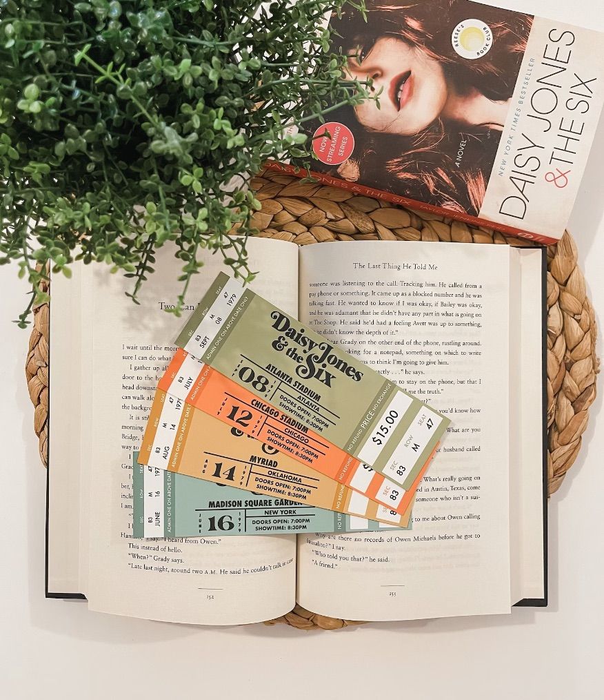 Image of several bookmarks in the style of concert tickets. 