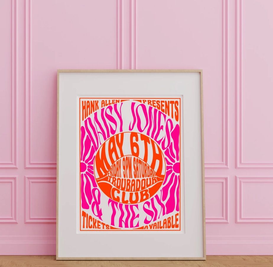 Image of a neon orange and pink tour poster print.