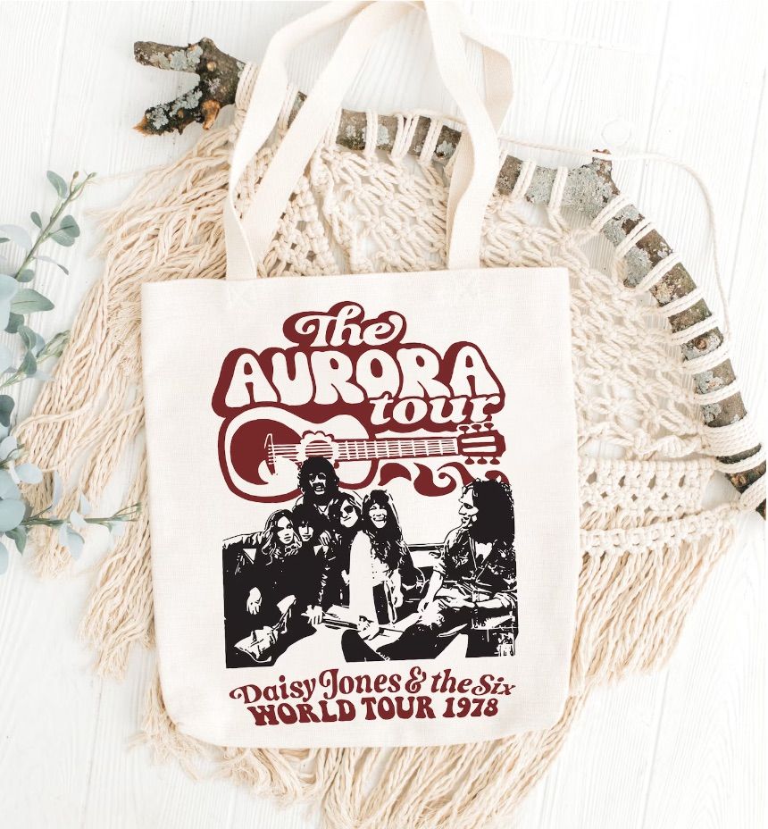 Image of a canvas tote featuring Daisy Jones and the Aurora Tour