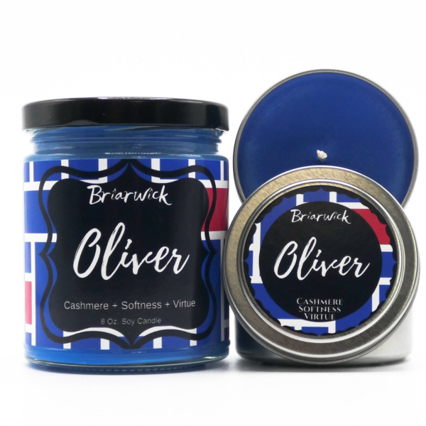 Blue scented candle of Oliver from Boyfriend Material by Alexis Hall
