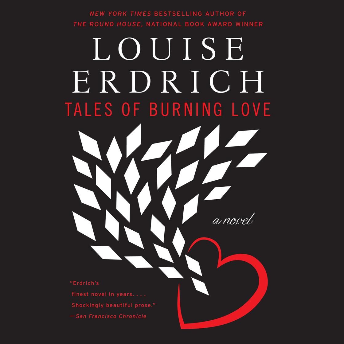 a graphic of the cover of Tales of Burning Love by Louise Erdrich