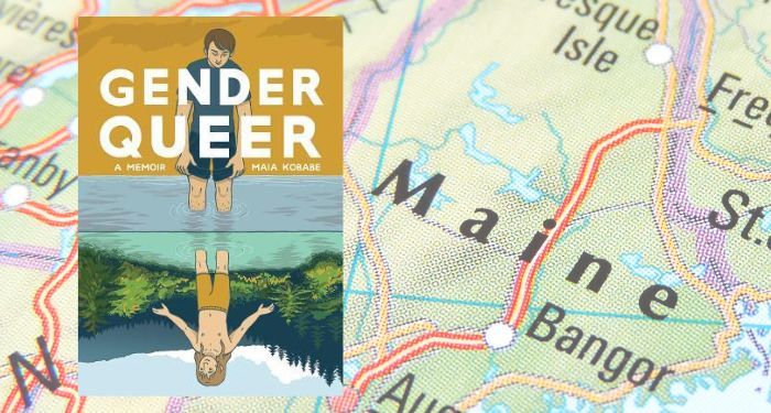 gender queer book cover on map of maine