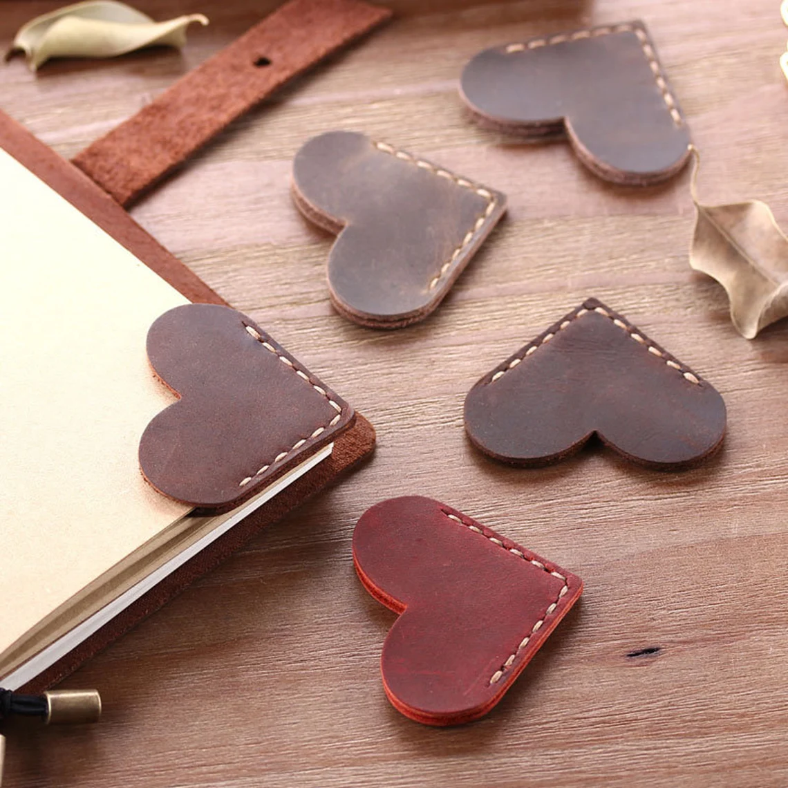 cute leather heart corner bookmark