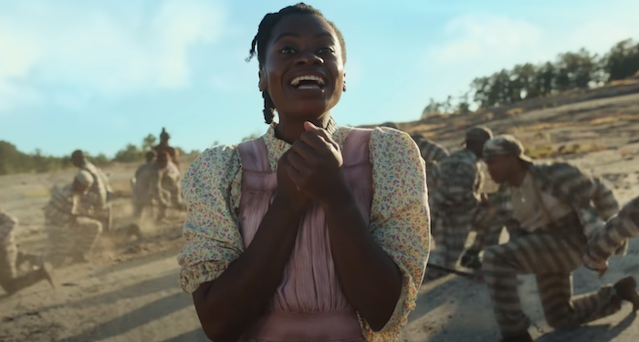 a screenshot from The Color Purple (2023) trailer showing a character singing
