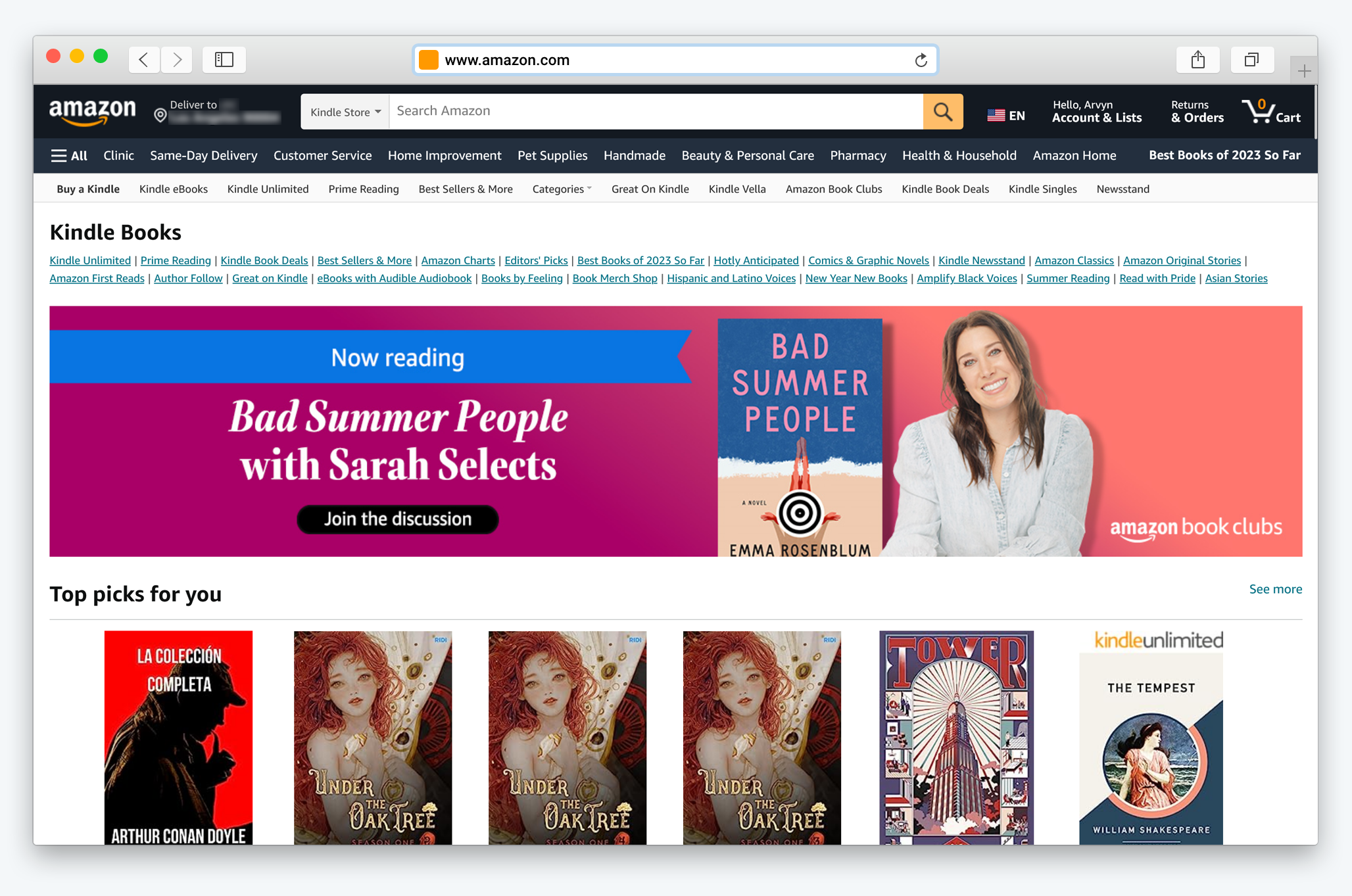 Amazon Kindle Store Ana Sayfasının ekran görüntüsü
