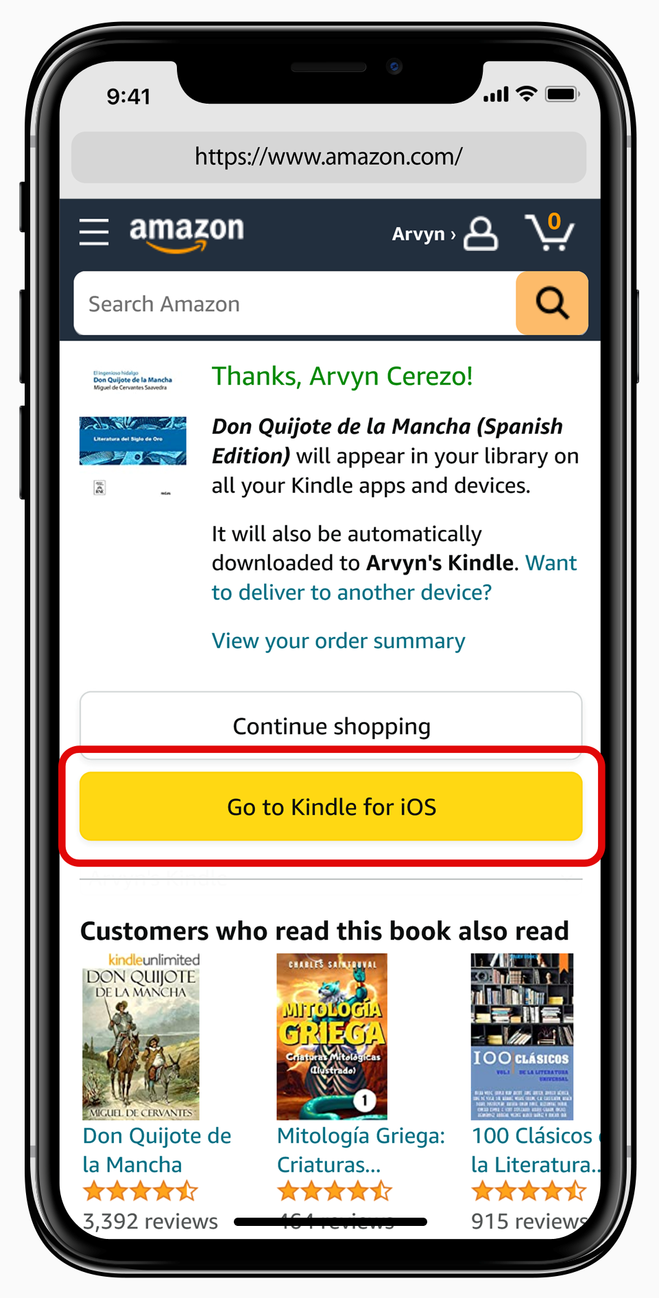 Bir iPhone'da Amazon Kindle Store Başarı Sayfası