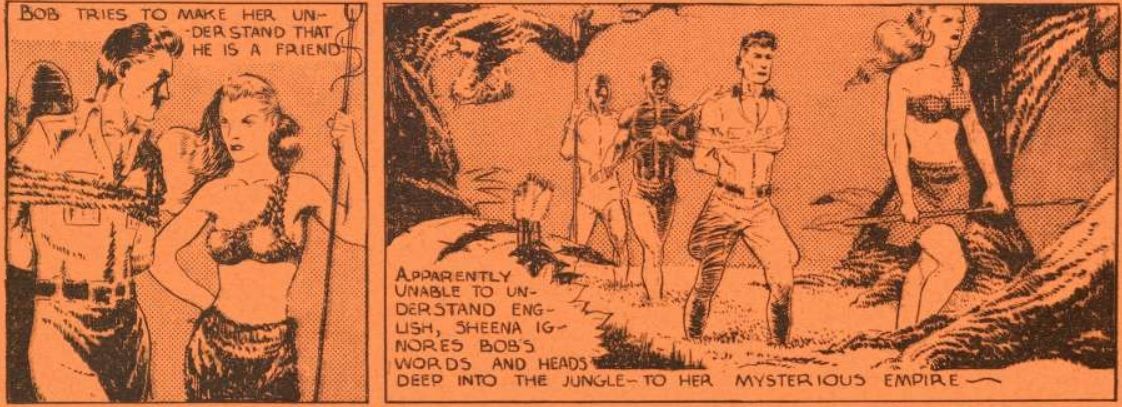 Sheena leads two white male prisoners into the jungle