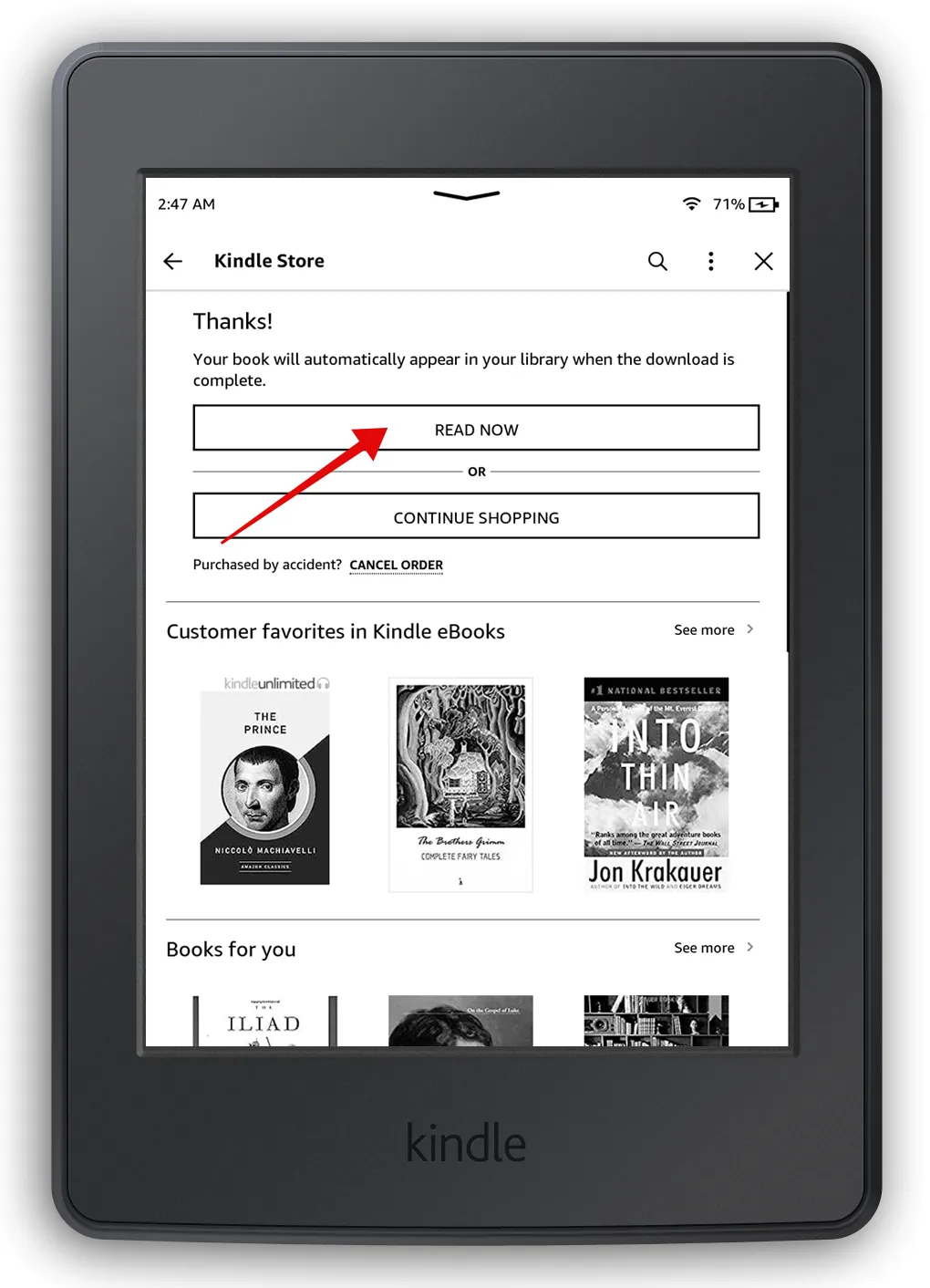 Kindle Paperwhite Success Page