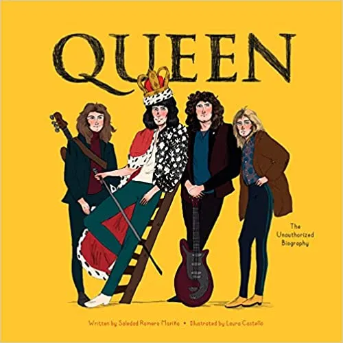 cover of Queen: A Rock and Roll Biography for Kids; illustration of the band