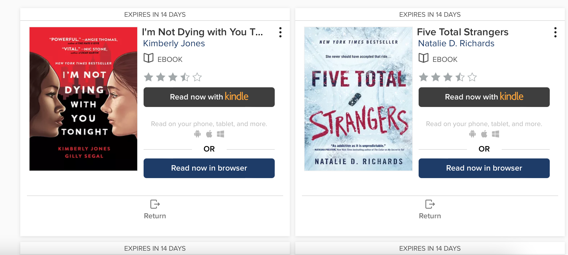 screenshot of books checked out on Overdrive