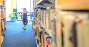 image of a child in a school library