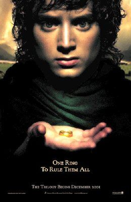 Lord of the Rings movie poster featuring Frodo holding the one ring