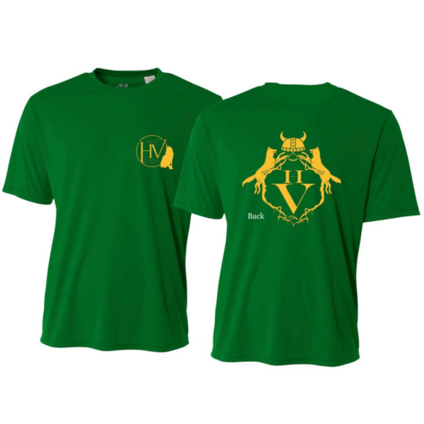 green tshirt with Hotel Valhalla design from Magnus Chase books