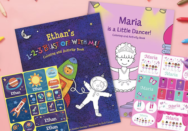 space and ballerina books that can be personalized with sticker sheets that match