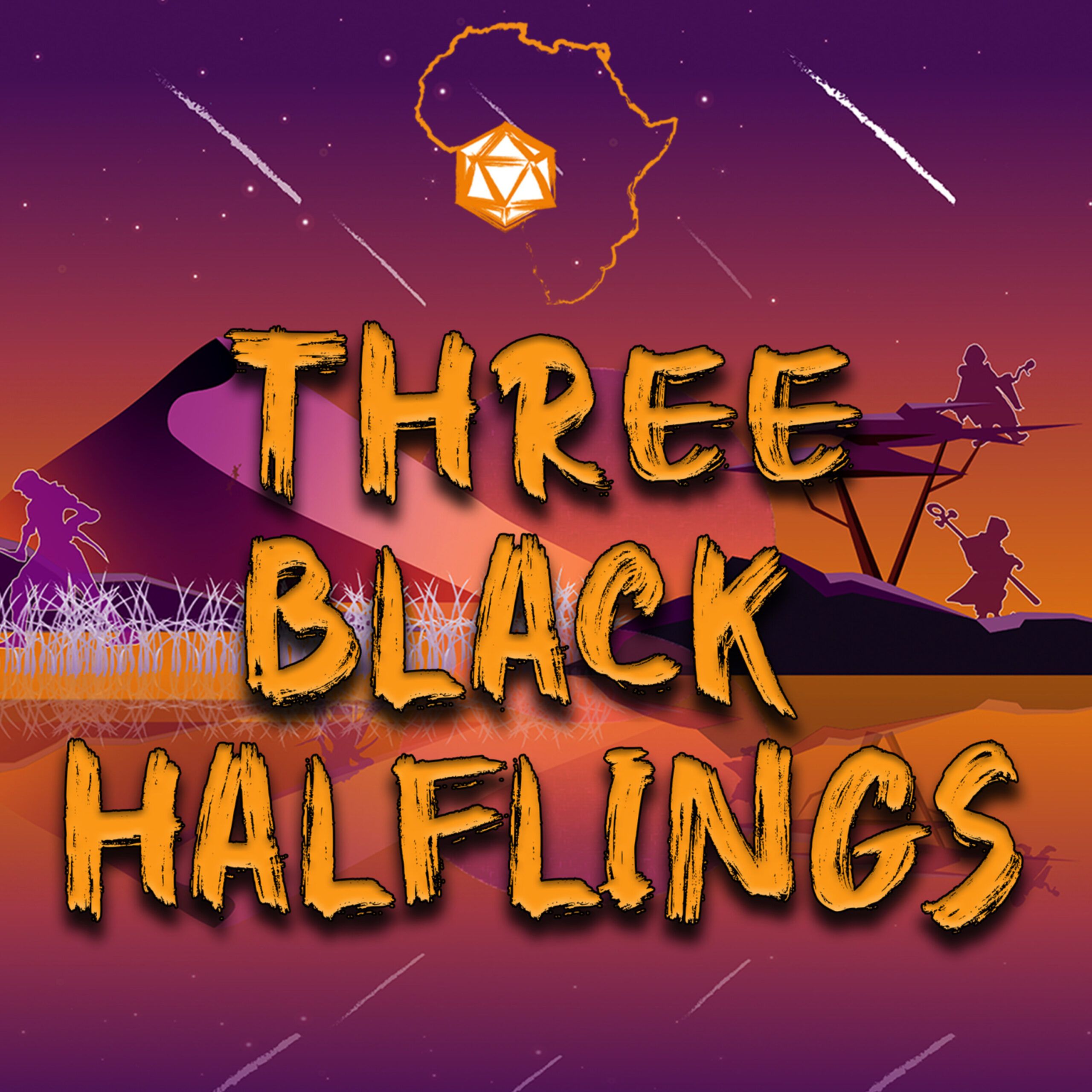 the logo of the Three Black Halflings podcast 